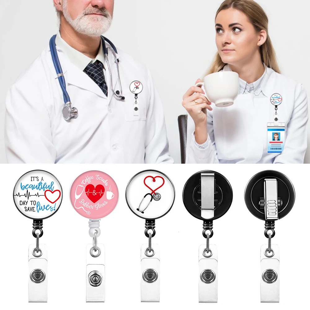 

Hot Sales 1 Piece Quality Retractable Nurse Doctor Badge Holder Fashion Stethoscope Love Heart Keychains Lanyard ID Card Holder