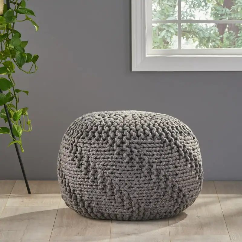

Indoor/ Outdoor Fabric Weave Pouf,Dark Grey