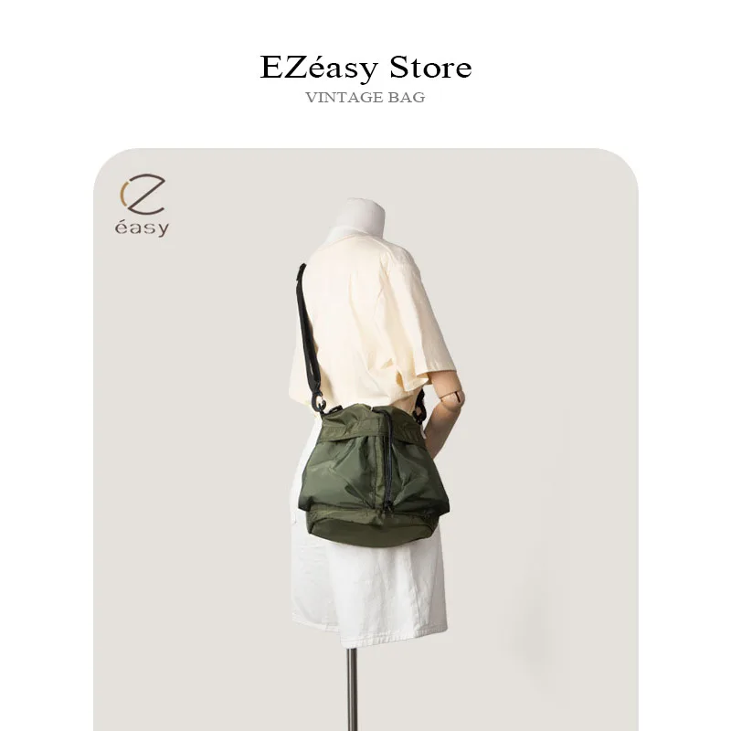 EZeasy Light Luxury Niche Designer Bags for Women Fashion Versatile Nylon Drawstring Bucket Bag Large Capacity Bag Shoulder Bag