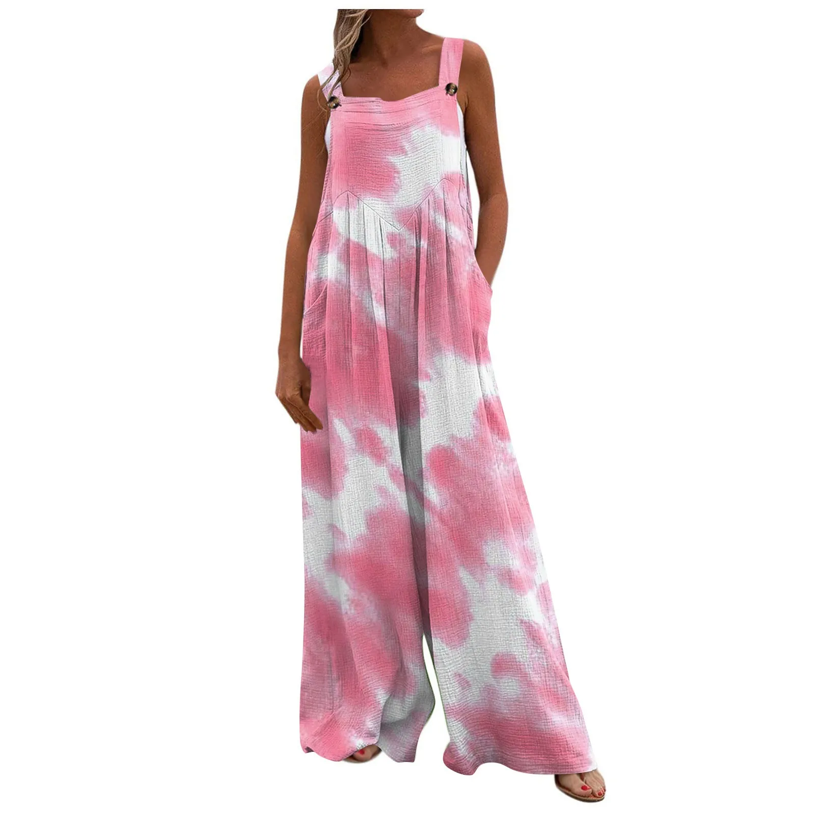 

Женский Летний комбинезон, однотонный повседневный комбинезон на пуговицах с широкими штанинами и подтяжками, комбинезон с карманами
