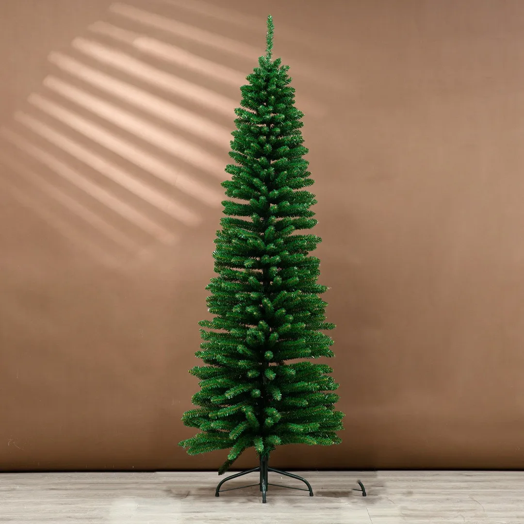 Christmas Tree With Metal Stand Green Xmas Pine Tree Slim Flocked Snow Fir Home Office Party Decor