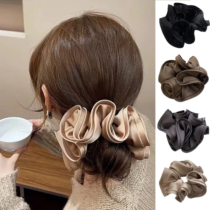 

New Fashion Korean 13cm Large Silk Elastic Hair Bands Solid Color Hair Scrunchies For Women Headwear Ponytail Exquisite Gift