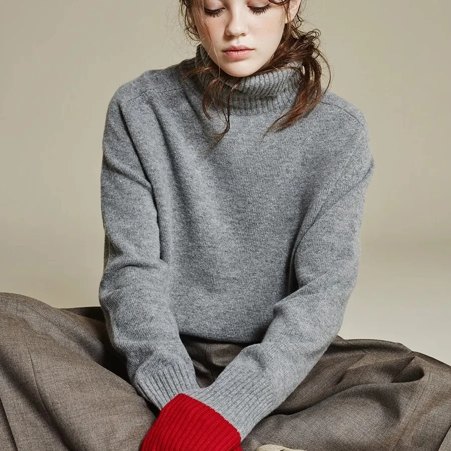 Свитер женский из 100% чистого кашемира с высоким воротником