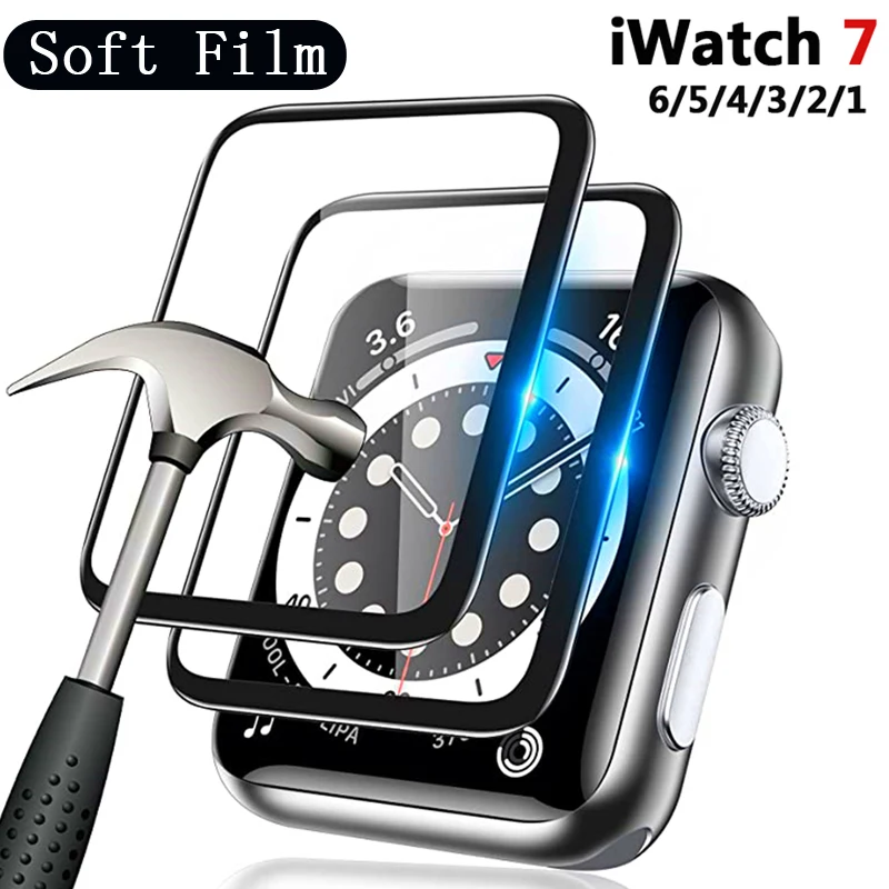Мягкое стекло для Apple Watch 7 45 мм 41 iWatch серии 6 5 4 3 se 44 40 42 38 9D HD Полная пленка защита
