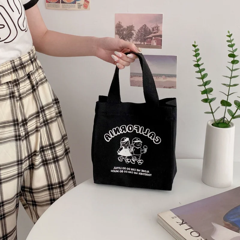 

Cute Lunch Bag Canvas Lunch Box Picnic Tote Cotton Cloth Small Handbag Pouch Dinner Container Food Storage Bags For Ladies