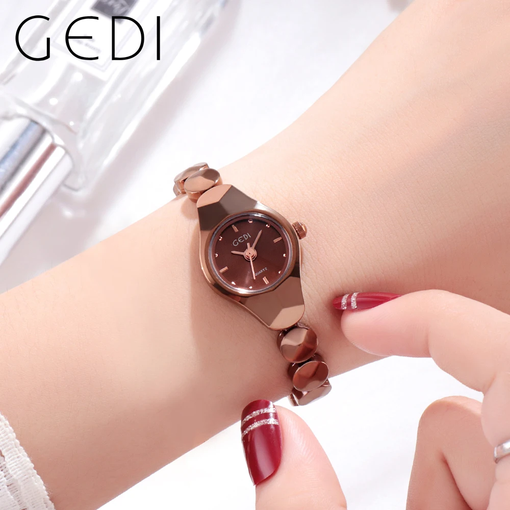 

GEDI Small Women's Bracelet Watches Luxury Stainless Steel Waterproof Woman Quartz Wristwatches Fashion Casual Thin Ladies Watch