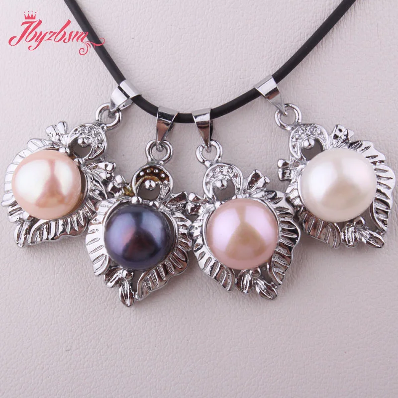 10mm Round Freshwater Pearl Heart Necklace Charm Exquisite Pendant 15x20mm Classic Jewelry for Women Wedding Party Anniversary