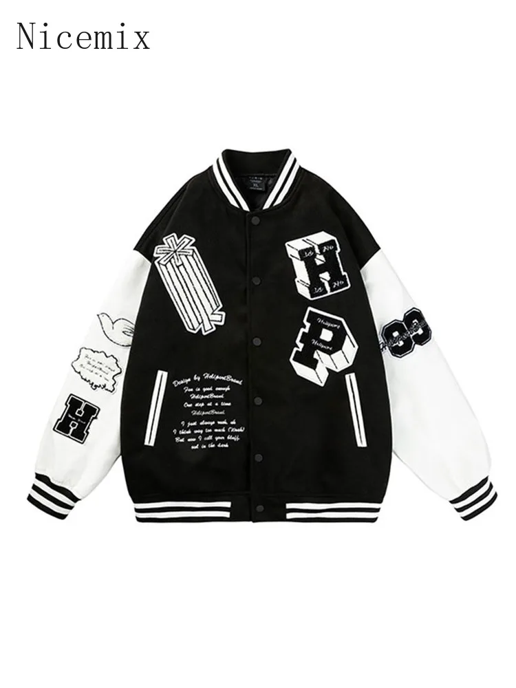 

Nicemix American Retro Letter Baseball Uniform Female Spring Autumn Trend Jacket Men Preppy Korean Loose High Street Bomber Coat