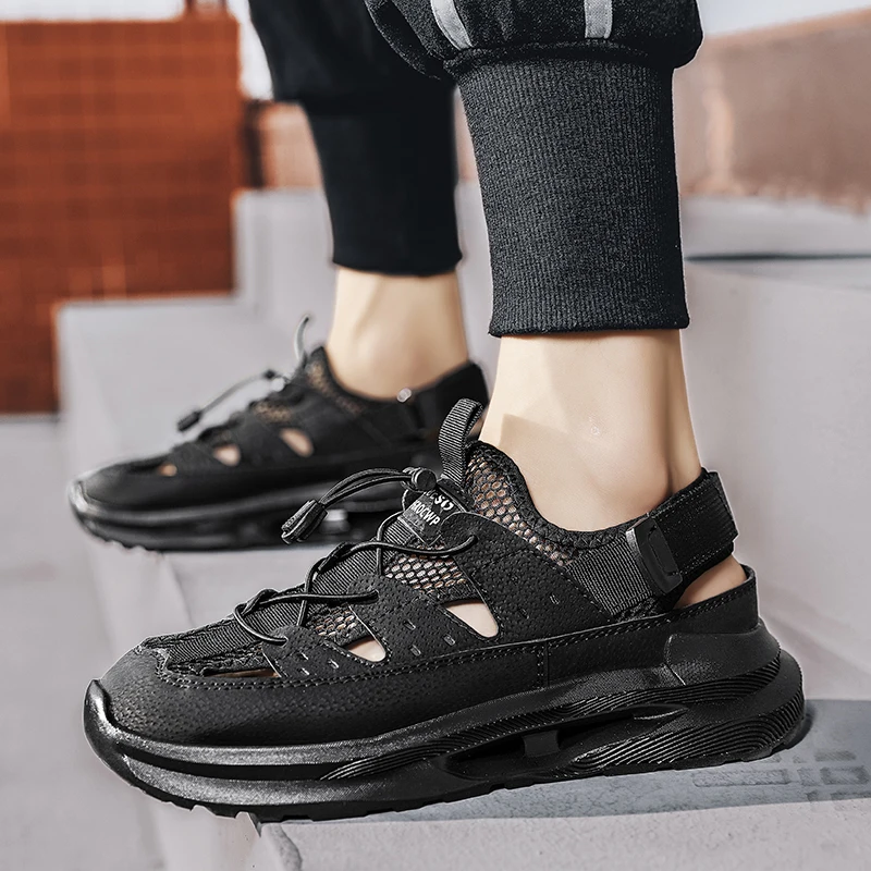 

Сандалии мужские уличные водонепроницаемые, повседневные босоножки с эффектом увеличения, оригинальный дизайн, для подростков, цвет черный, лето