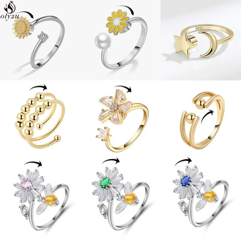 Women Anxiety Rings Fashion Animal Fidget Jewelry Ring for High Stress Worker Cute Round Beads Anti Stress Spinner Rings Men