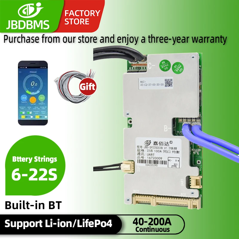 

JBDbms LifePo4 Balance 6S 7S 24V 10S 36V 13S 14S 48V 16S 17S 60V 20S 21S 72V 40A 50A 80A 100ABuilt-in Bluetooth Li-ion Smart BMS