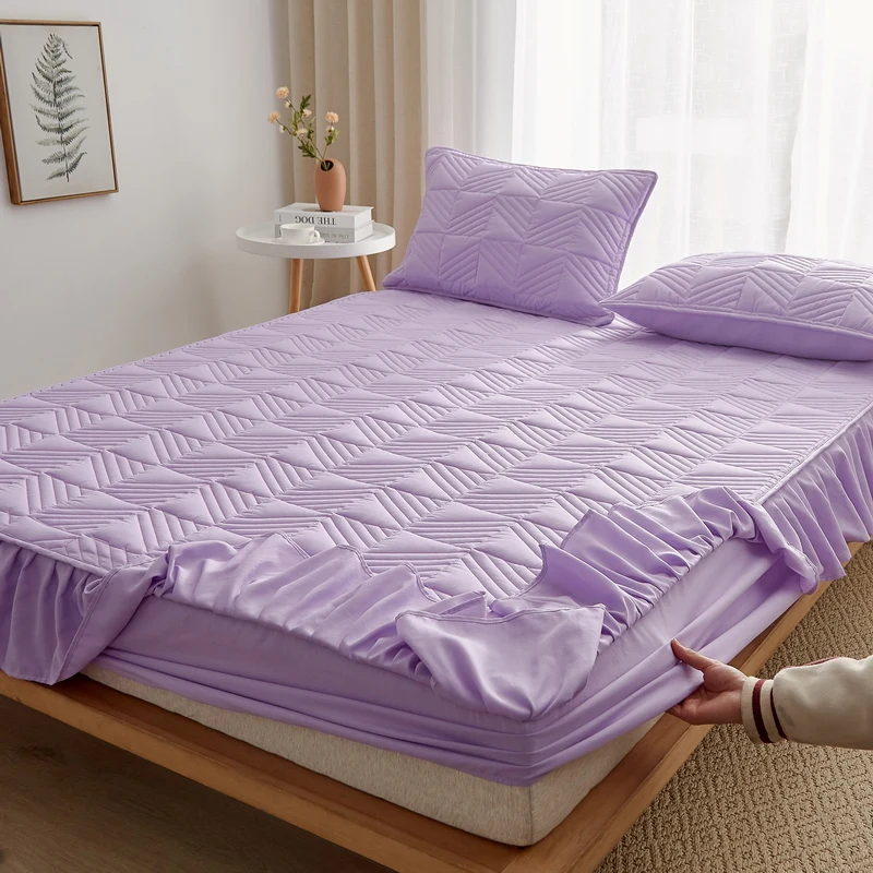 

Bonenjoy Romantic Purple Fitted Sheets With Rubber Queen/King Size colchas para cama 135 Plaid Bed Skirt Covers (No Pillowcase)