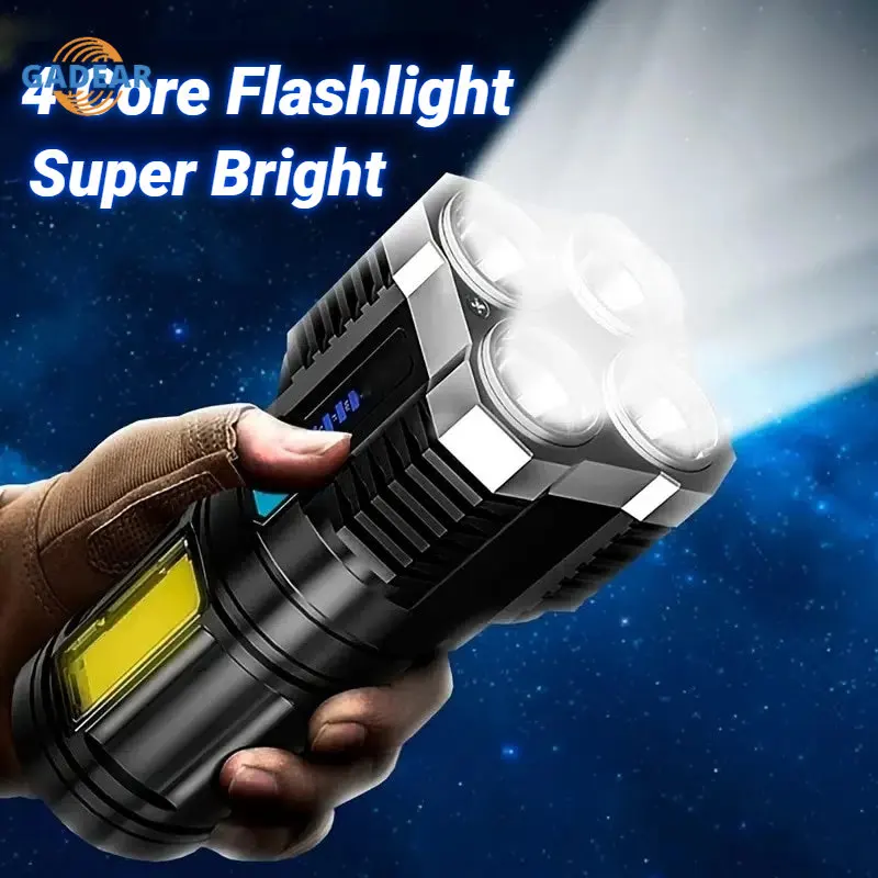 

High Power LED Flashlights Camping Torch With 4 Lamp Beads And COB Side Light Rechargeable Portable Hand Lantern 4 Lighting Mode
