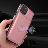 car magnet phone case for iphone 13 pro max 12 mini 11 promax x xs xr 7 8 plus se 2020 slot card leather flip stand button cover