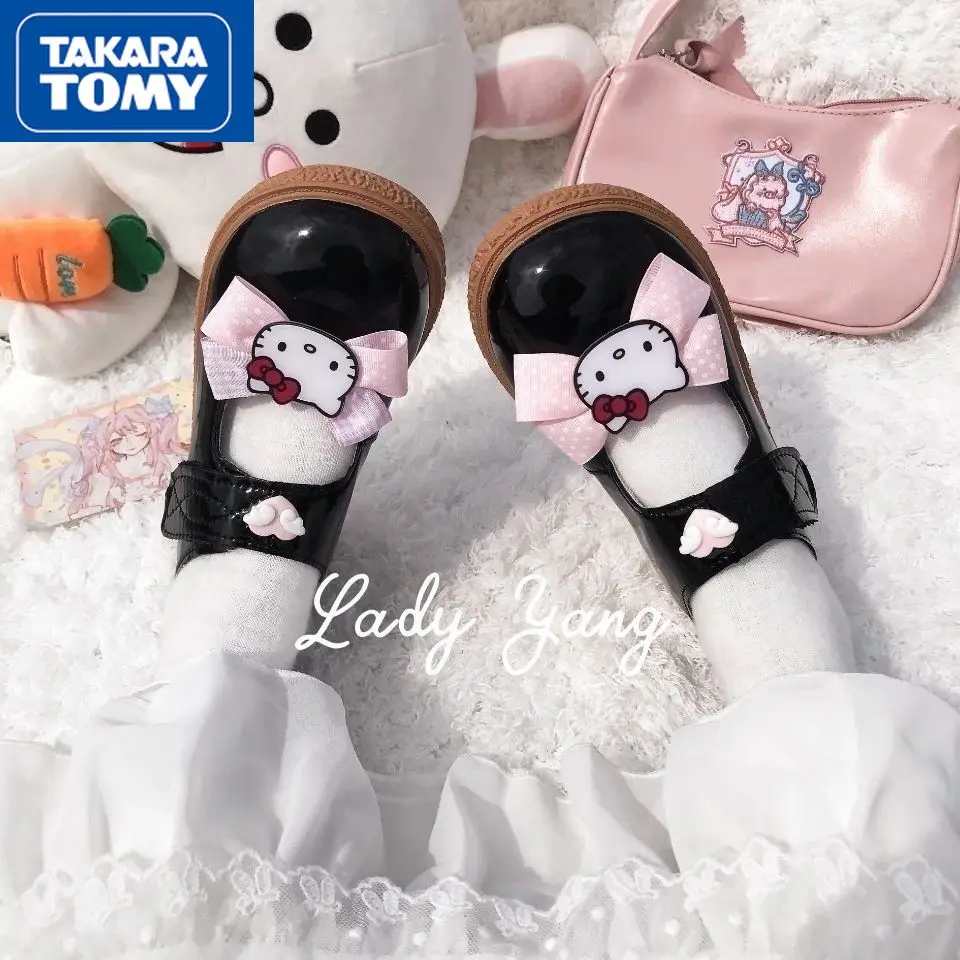 

Туфли для девочек Hello Kitty, весна-осень, удобные универсальные повседневные милые детские туфли, Нескользящие лоферы с бантом