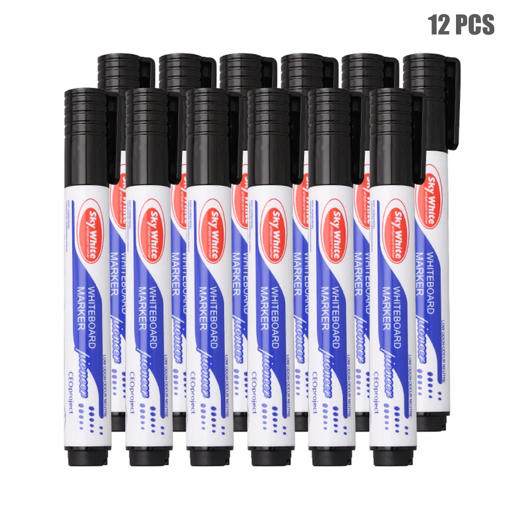 

12pcs/box Fiber Nib Drawing Smooth Writing Dry Wipe Calligraph Whiteboard Pen Teaching Erasable Marker Recording Office School