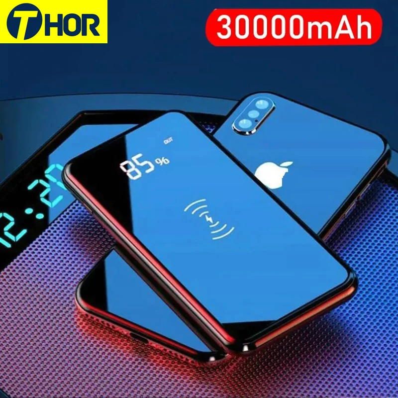

Wireless Charger For iPhone Samsung External Battery Bank Qi Wireless 30000mah Power Bank Built-in Charger Powerbank Portable