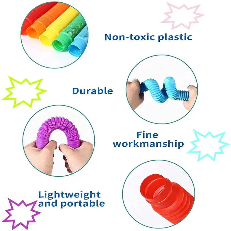 1Пакет Больших Трубок Попперов Игрушка для Сенсорного Восприятия, Разрядка Стресса и Тревоги, Обучающая Игрушка для Детей и Взрослых, Гофрированный Растяжимый Пластиковый Беспокоитель