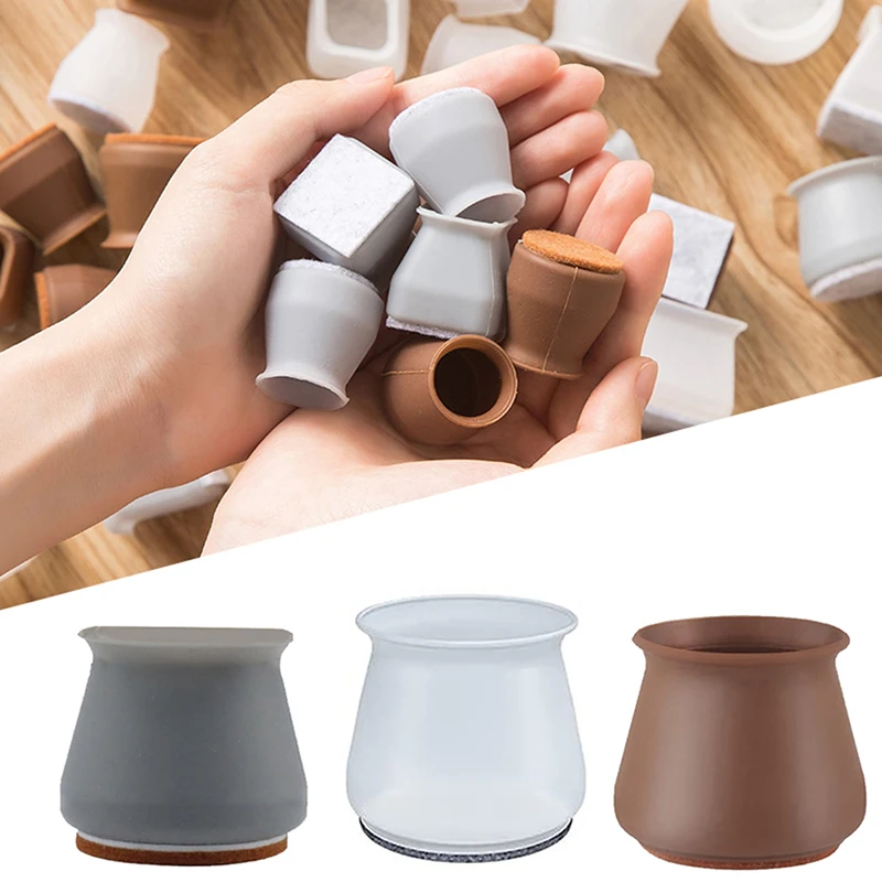 

16/24/32pcs Silicone Chair Foot Covers Felt BottomFurniture Feet Pad Floor Protector Non-slip Table Leg Bottom Caps Cups