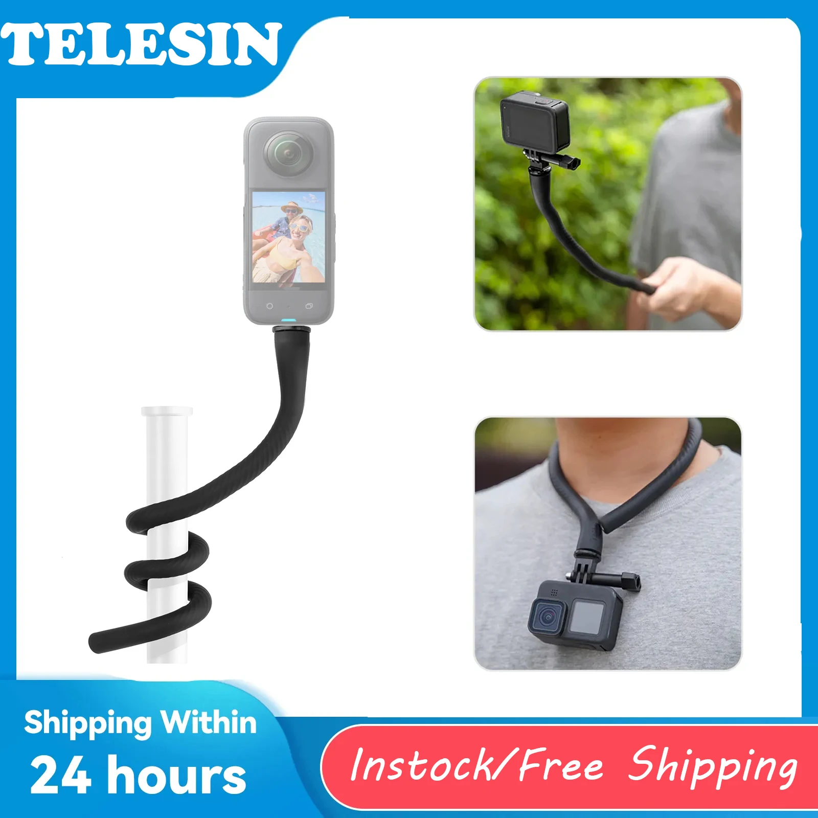 

TELESIN Monkey Tail Mount Flexible Bend Multifuctional Monopod Selfie Stick Tripod For Insta360 X3 One X2 Rs GoPro 9 11 8 Camera