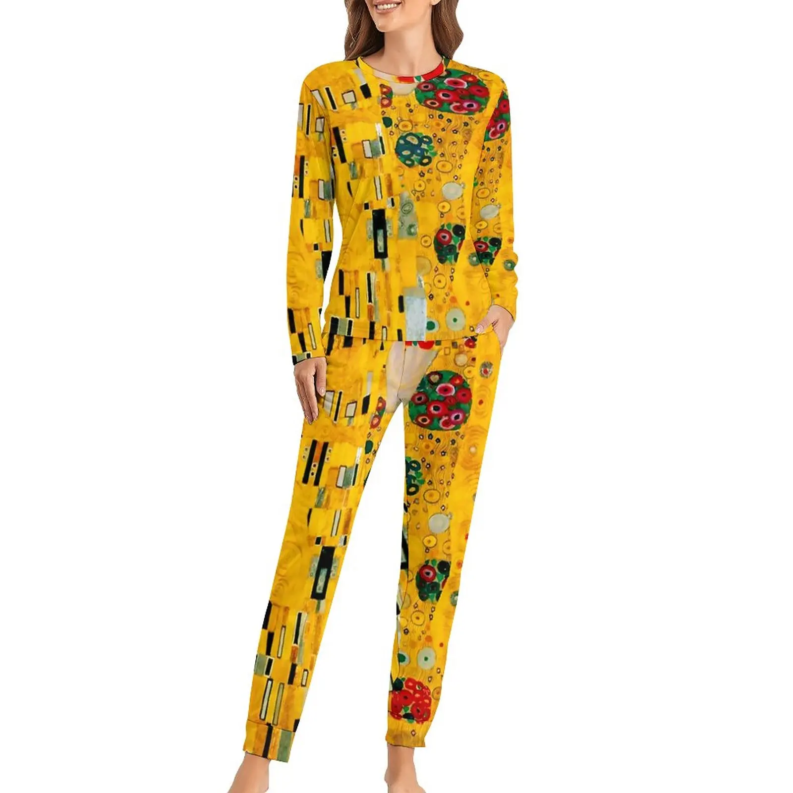 

Пижама Gustav Klimt женская, мягкая Пижама с рисунком, повседневная одежда для сна оверсайз с графическим принтом, подарок, 2 предмета