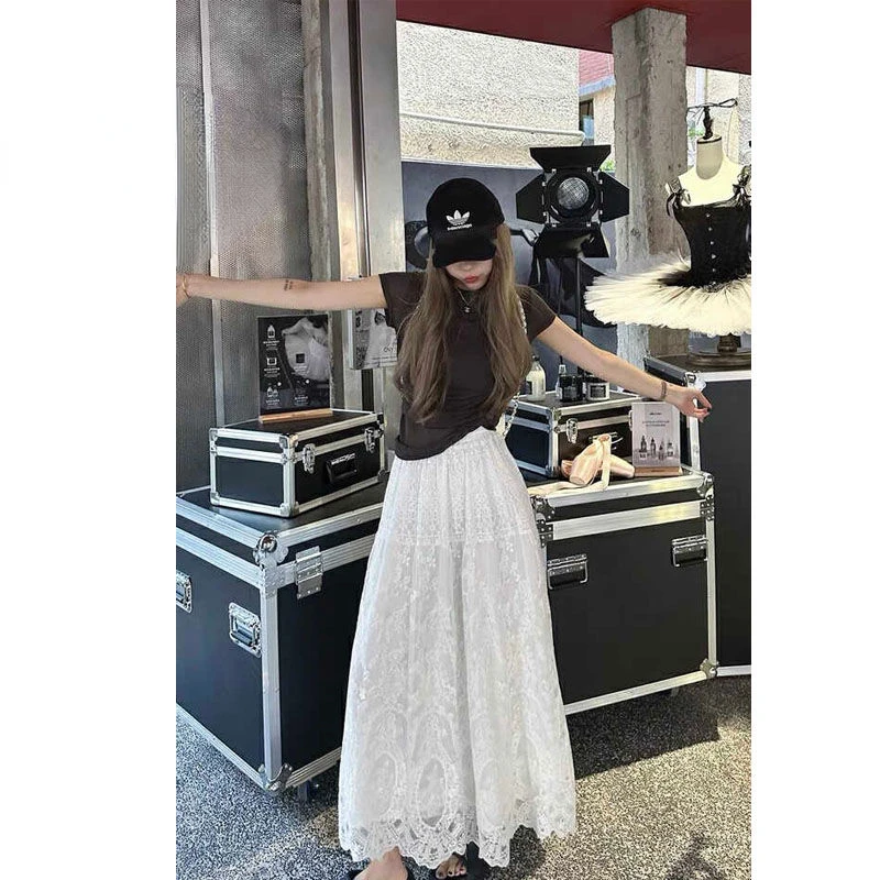 Винтажная Женская кружевная длинная юбка-зонтик богемная юбка макси с высокой