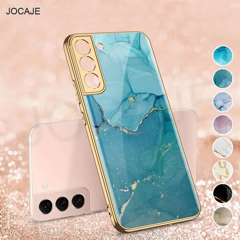 

Marble painted tempered glass phone case for samsung S22 S21 ULTRA 5G lens protection plating cover for galaxy S22 plus S21 FE