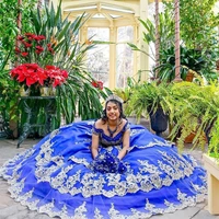 blue sparkly shinny princess quinceanera dresses 2022 ball gown sweet 16 grils gold appliques cap sleeve vestido de 15 anos