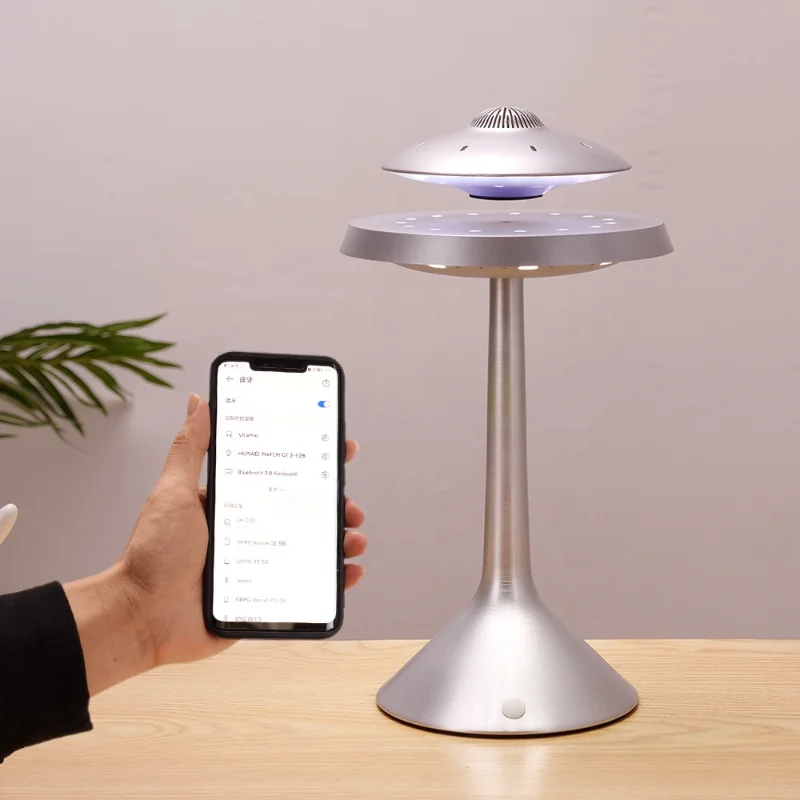 

Top Seller HD Sound UFO Design RGB LED Blue tooth Portable Stereo Wireless Magnetic Levitation Floating Music Speaker