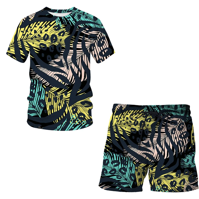 

New Fashion Summer Short Sleeve and Shorts Casual Set Men Animal Leopard Print 3D Printed T-shirt Shorts Sport Suit Casual Tops