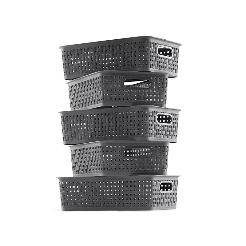 

Plastic Storage Basket, Pantry Organization and Storage Bins for Home, 13.4 inch x 9.4 inch x 3.7 inch, Pack of 5, Gray