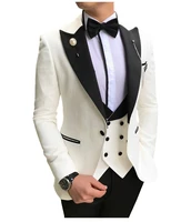 custom made men suits white and black groom tuxedos peak lapel groomsmen wedding bridegroom jacketpantsvesttie d133