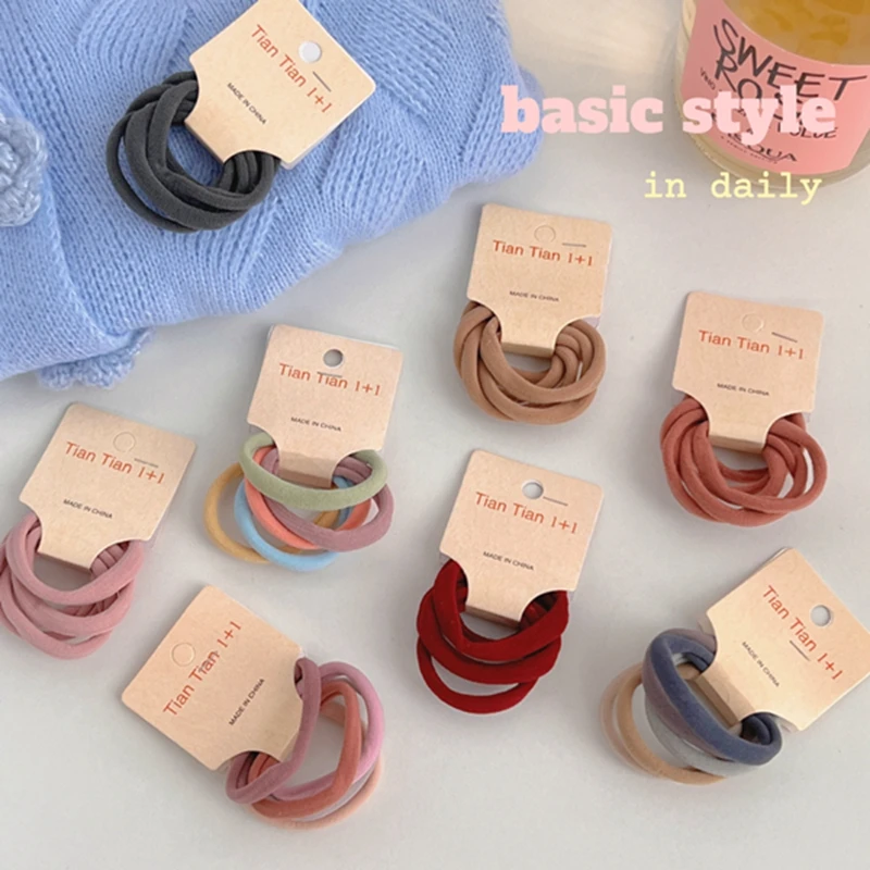 

5 Pcs/Set Soild Color Elastic Hair Bands Girls Hair Accessories Nylon Headband Kids Ponytail Holder Scrunchie Ornaments Gift