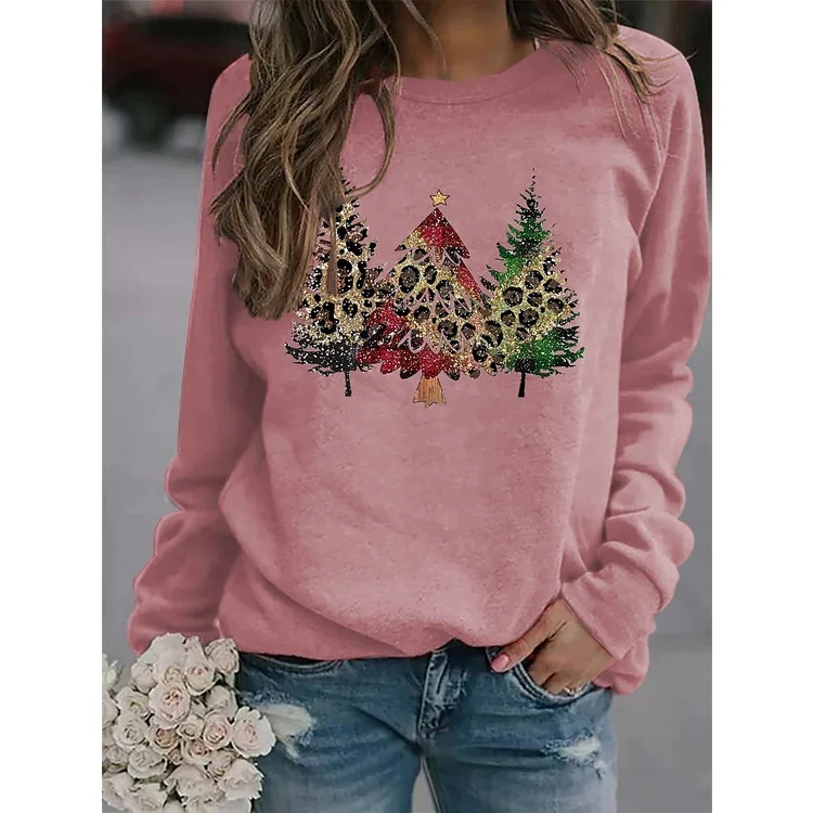 

[New In] Women Casual T Shirt 3D Print christmas tree Pattern O-Neck Street Casual Oversized Tops pink