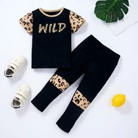 toddler baby girl boy casual sport outfits leopard print patchwork short sleeve tshirt top pants kids matching set clothing
