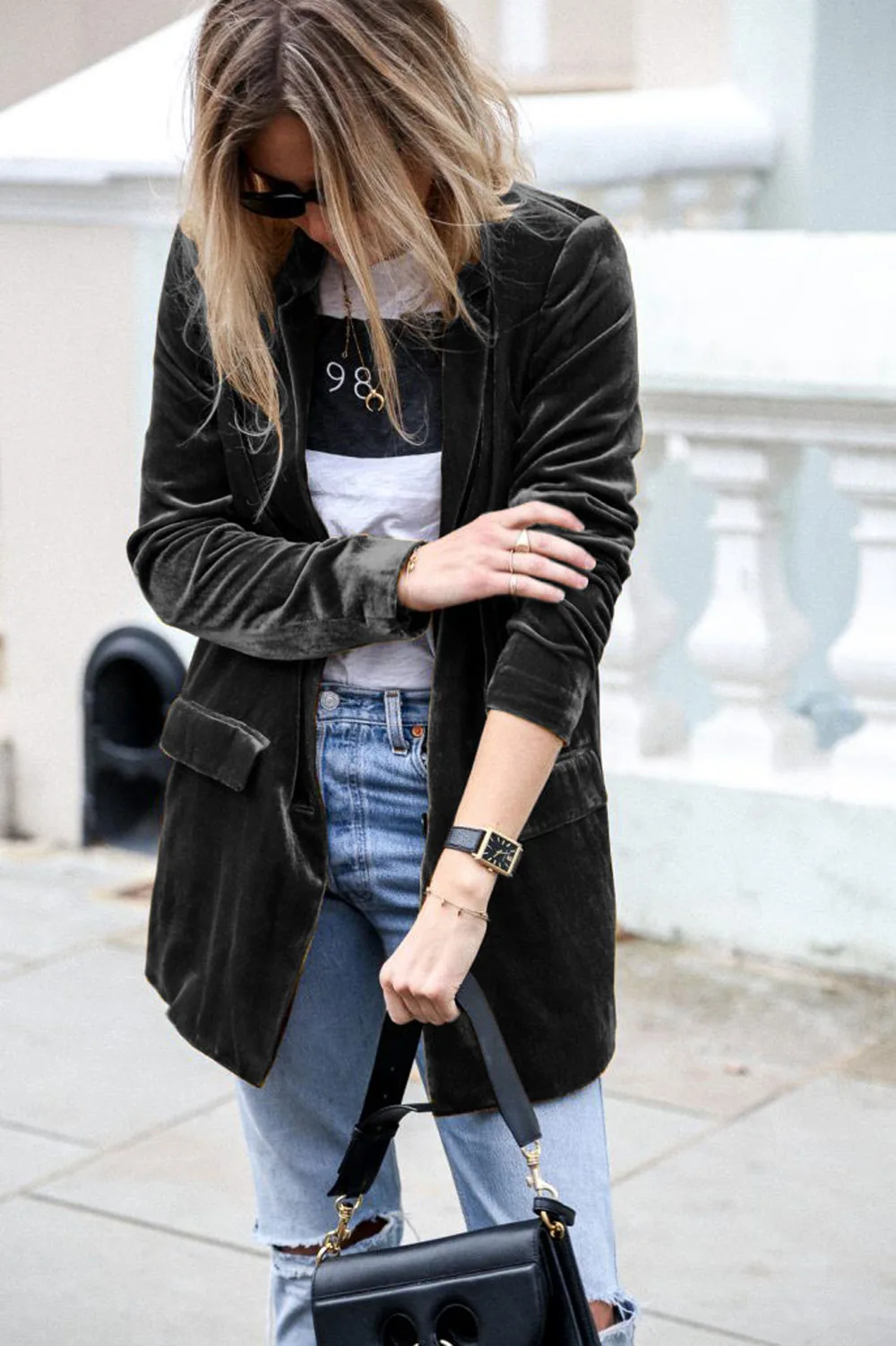 Blazers for Women 2023 New Solid Color Golden Velvet Casual Women Blazer Cardigan Mid Length Jacket for Women