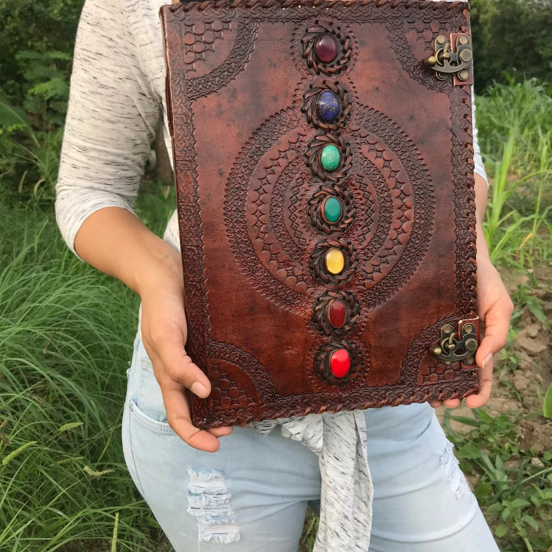 

Seven Chakra Medieval Setting Stones Student Writing Book of Shadows Retro Notebook Office Diary Poetry Sketch Book