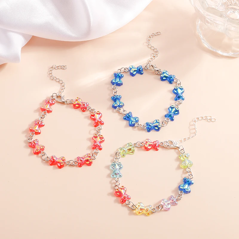 

2022 New Fashion Candy Color Mini Gummy Bears Bracelets & Bangles for Women Summer Kids Party Jewelry Cute Bear DIY Trinket
