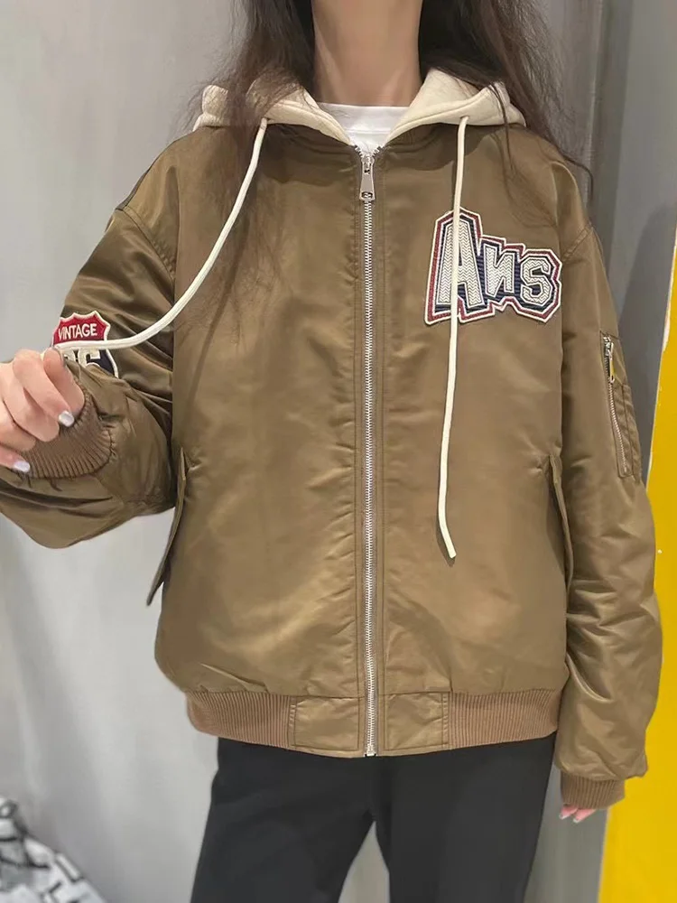 [Поппет] Бумажный пакет Домашняя зима Новые свободные ретро буквы Модная куртка