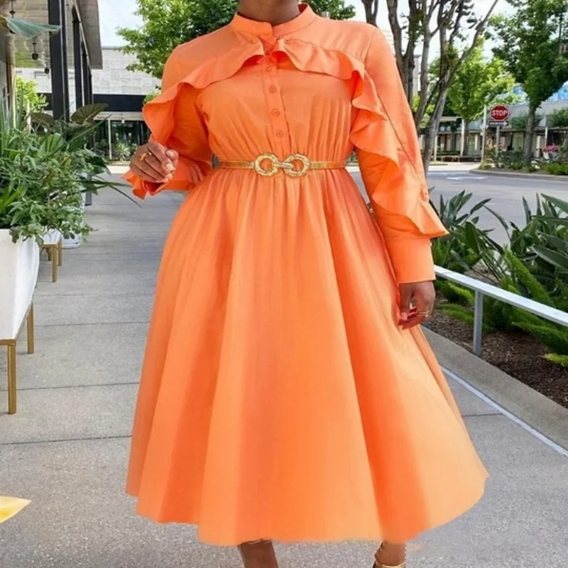 

Женское платье-рубашка в африканском стиле, оранжевое платье-рубашка в африканском стиле, 2022
