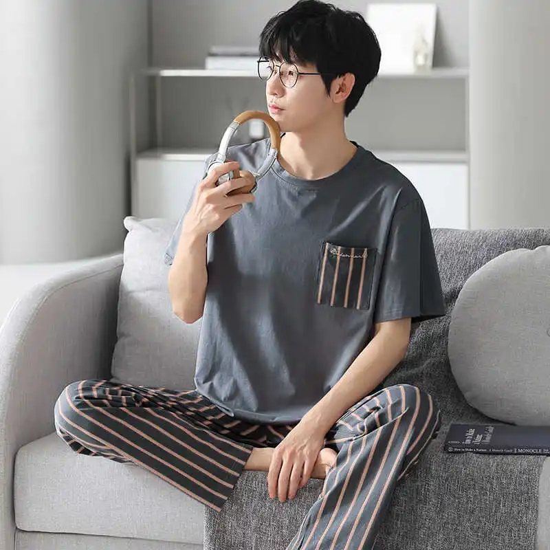 [Модал] пижамы мужские весенне-летние брюки с коротким рукавом можно носить на