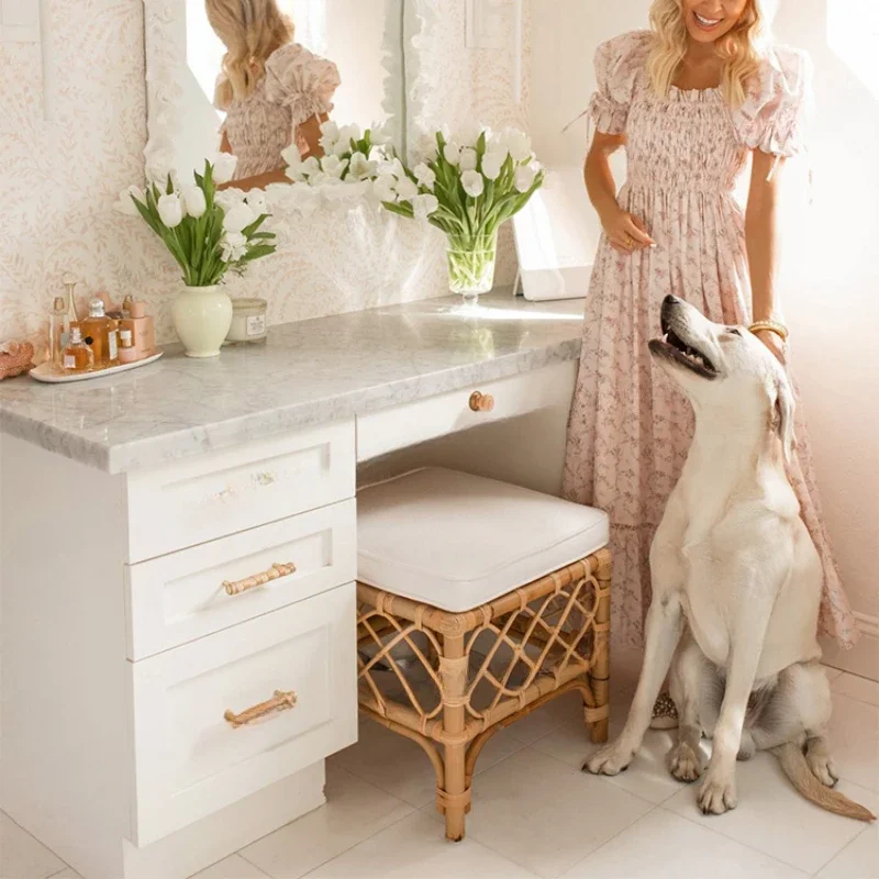 Табуретка из ротанга в стиле Ins мебель массива дерева для смены обуви скамейка