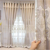 luxury double layer embroidery curtains for living room elegant geometric embroidery tulle window drapes for bedroomvt