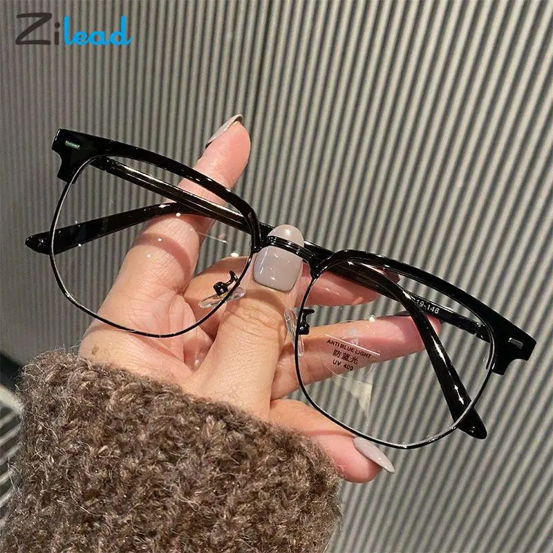 

Zilead Anti-blue Rays Myopia Glasses Women Men Fashion Half Frame Nearsighted Glasses Unisex Metal Shortsighted Eyeglasses 0-600