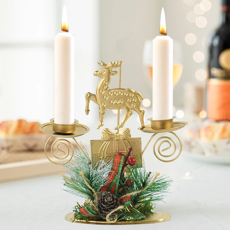 

Christmas Style Metal Candle Holders Snowflake Elk Pendants Navidad Decorations for Home Window Table Candlestick New Year Gift