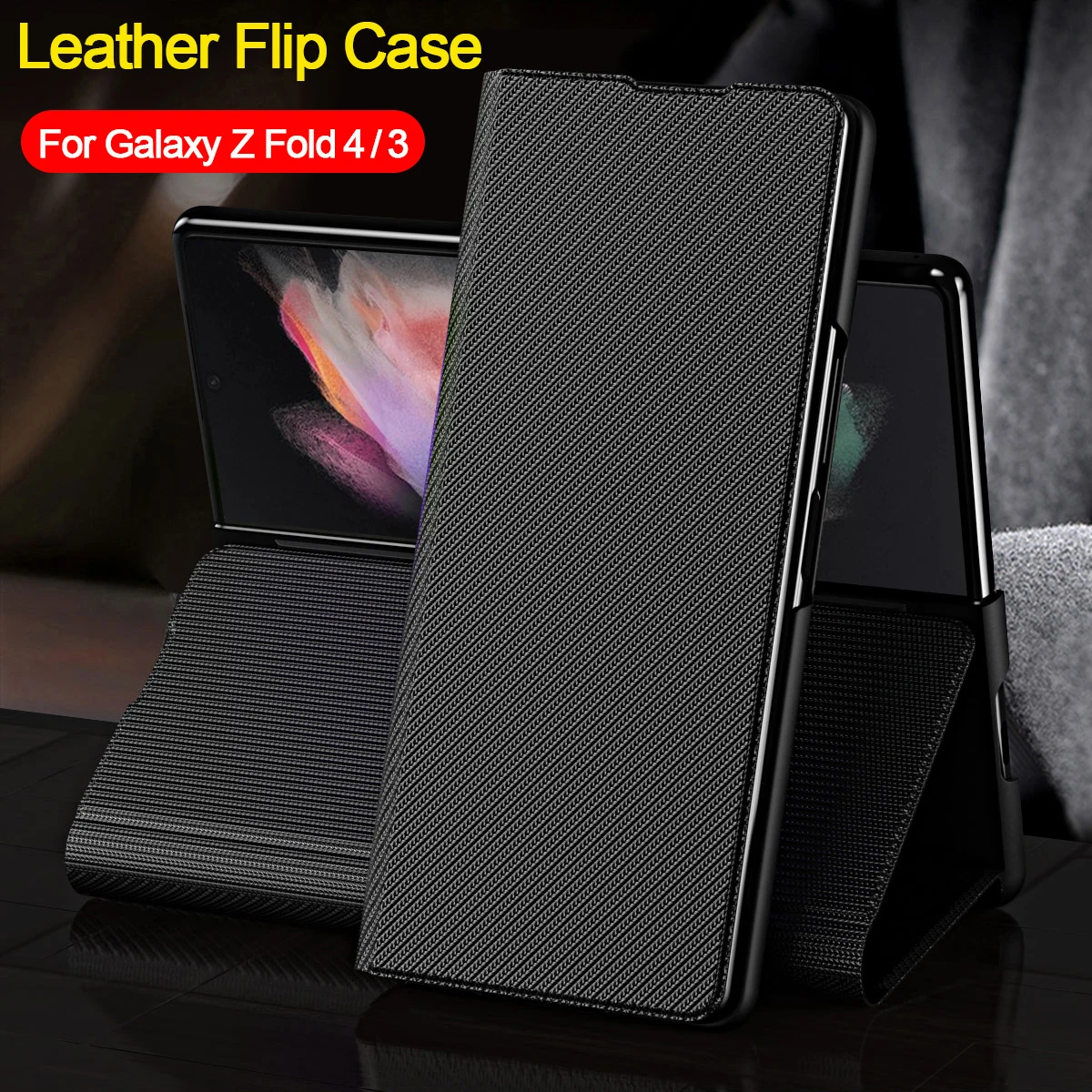 

Fundas for Samsung Galaxy Z Fold 4 3 5G Case Fiber Texture Leather Flip Holder Plastic Cover for Samsung Z Fold 4 3 Fold4 Fold3