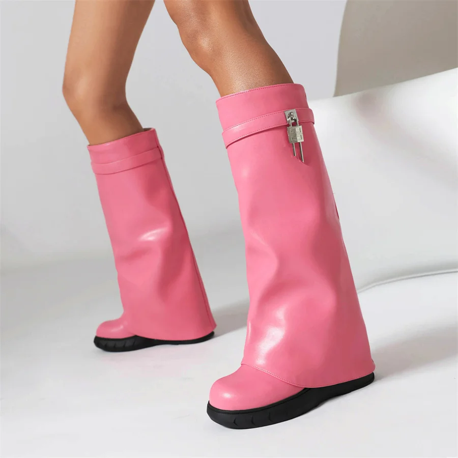 

Women Knee High Boots 2023 Winter Punk Padlock Platform Motorcycle Cool Street High Heel Street Photo Women Shoes Dropshopping