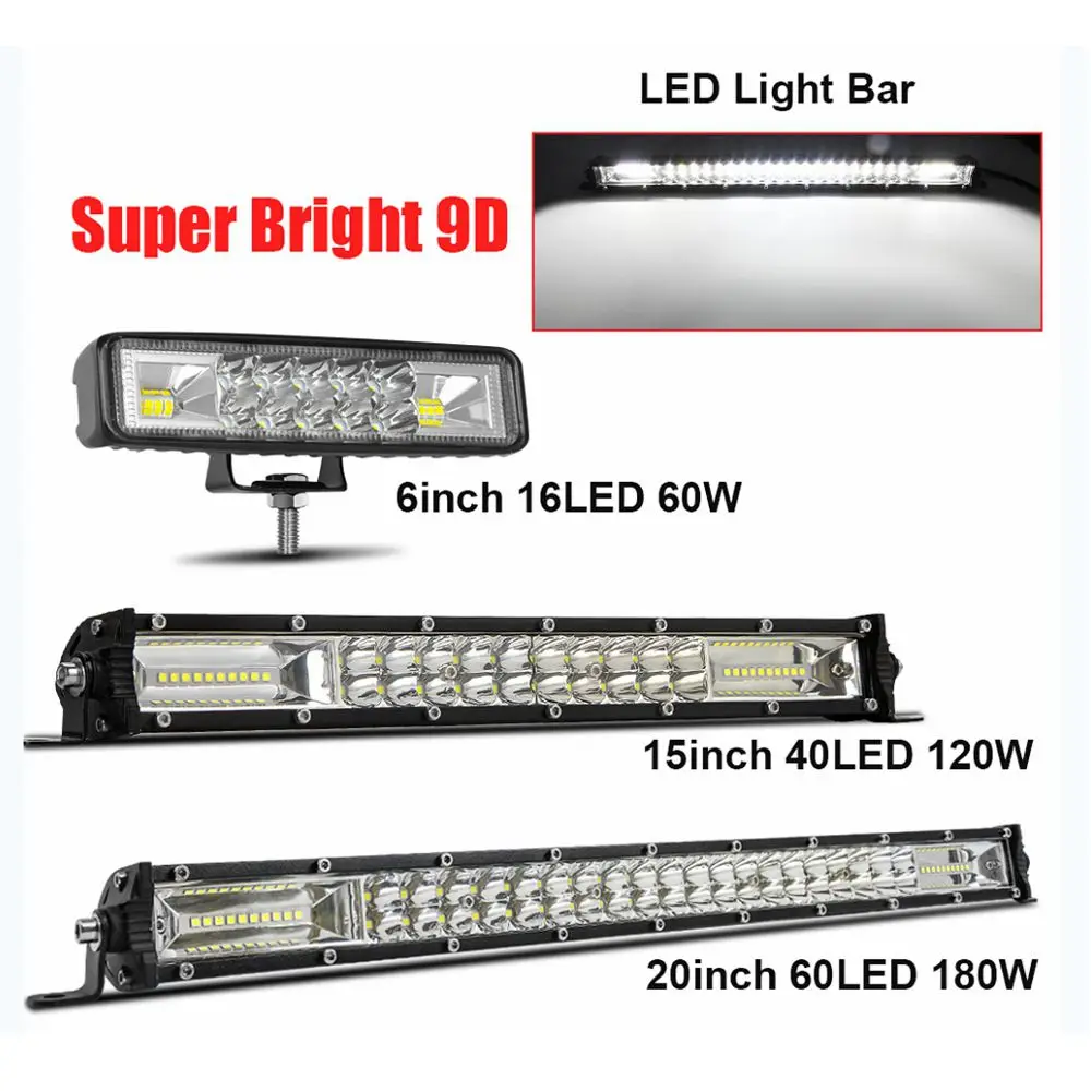 

6/15/20 Inch Car LED Work Light Bar Combo Spot Flood Driving Light Small Single Row Modified Lamp for Truck Motorcycle Off-road