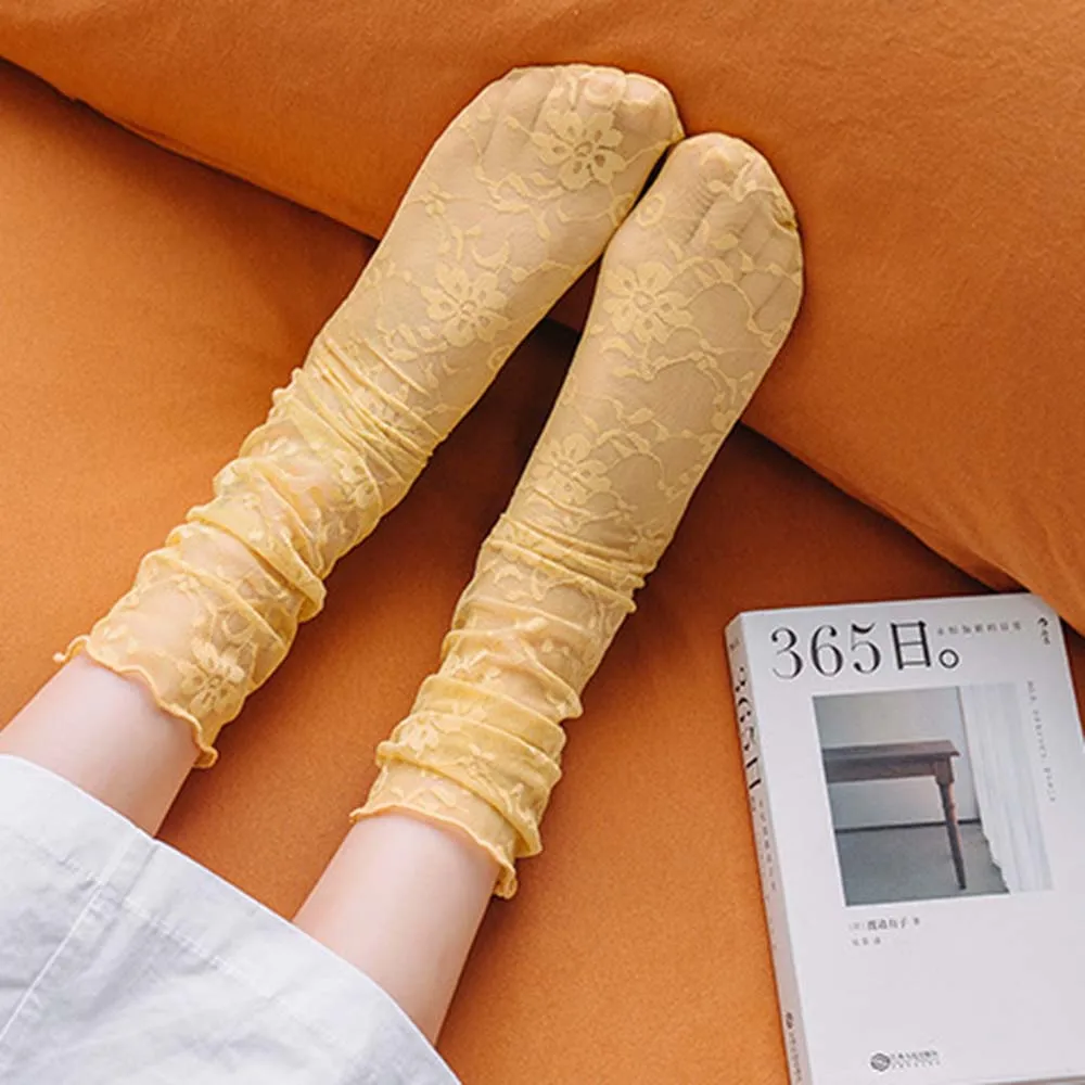 

Женские носки, новые модные летние однотонные ажурные женские мягкие милые длинные носки для женщин, тонкие сетчатые носки