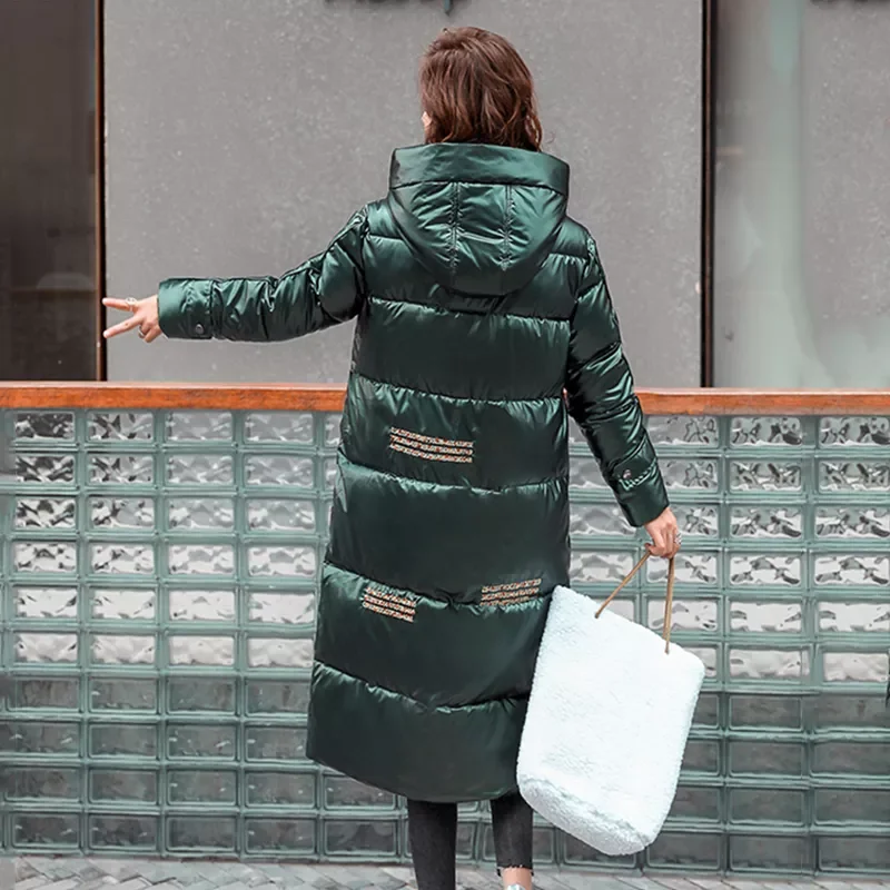 New2022 Winter Jacket For Women Hooded Shiny Female Cold Coat  Letter print Hooded Stand Collar With Zipper Women's Parkas